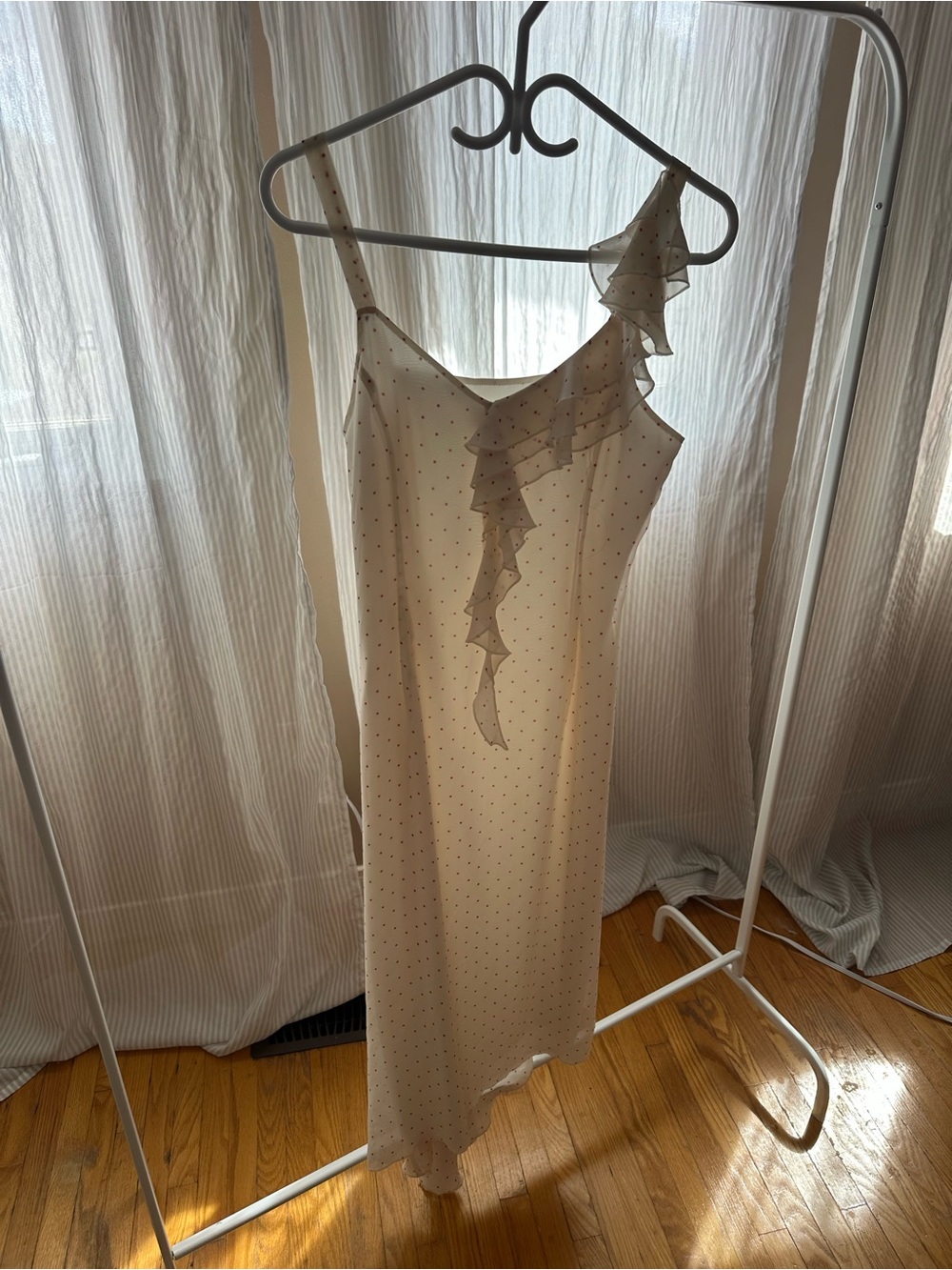 Elegant Cream Polka Dot One-Shoulder Ruffle Dress